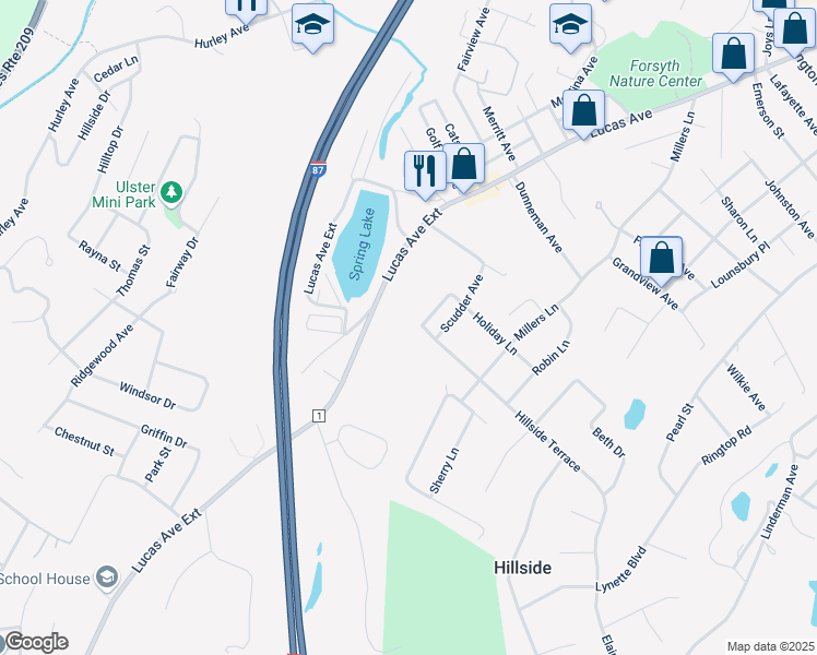 map of restaurants, bars, coffee shops, grocery stores, and more near 2 Hillside Terrace in Kingston