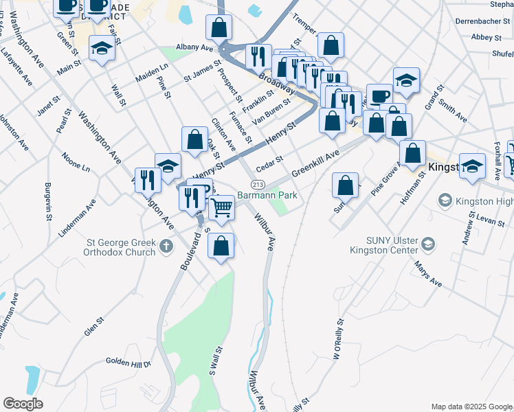 map of restaurants, bars, coffee shops, grocery stores, and more near in Kingston