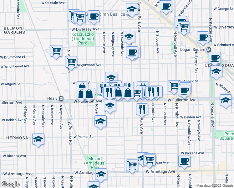 map of restaurants, bars, coffee shops, grocery stores, and more near in Chicago