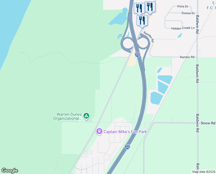 map of restaurants, bars, coffee shops, grocery stores, and more near 10726 Red Arrow Highway in Bridgman