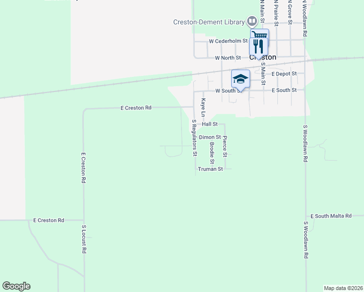 map of restaurants, bars, coffee shops, grocery stores, and more near Driscoll Street in Creston