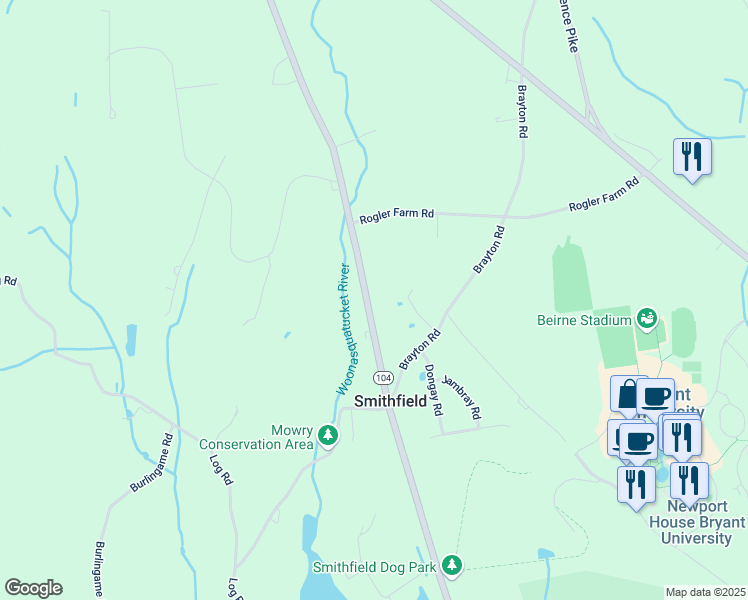 map of restaurants, bars, coffee shops, grocery stores, and more near 391 Farnum Pike in Smithfield