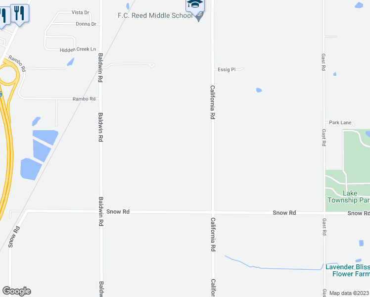 map of restaurants, bars, coffee shops, grocery stores, and more near 10674 California Road in Sawyer