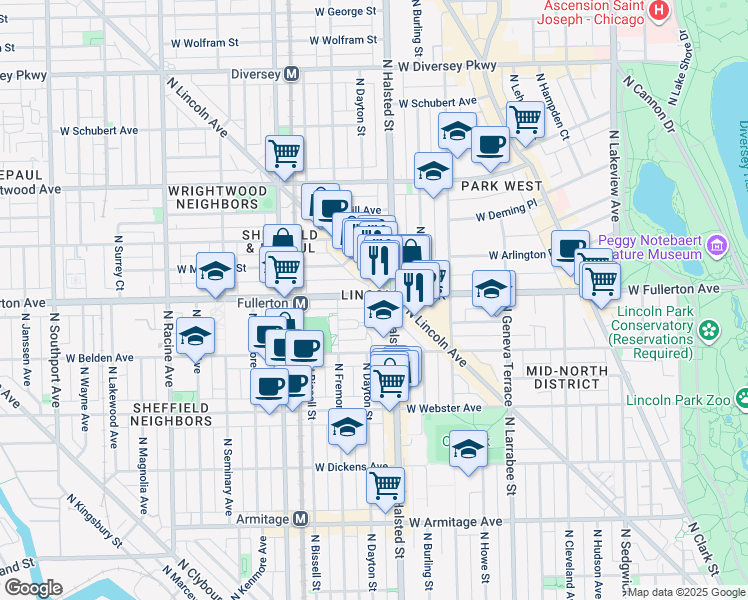 map of restaurants, bars, coffee shops, grocery stores, and more near in Chicago