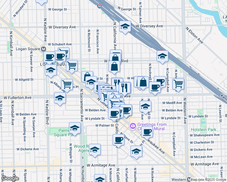 map of restaurants, bars, coffee shops, grocery stores, and more near in Chicago