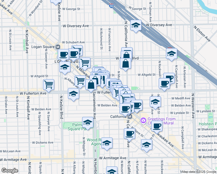 map of restaurants, bars, coffee shops, grocery stores, and more near in Chicago