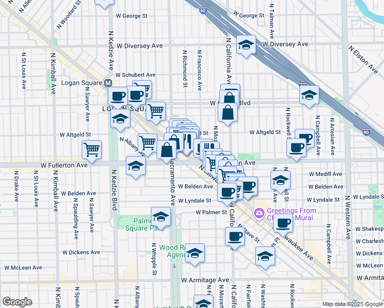 map of restaurants, bars, coffee shops, grocery stores, and more near in Chicago