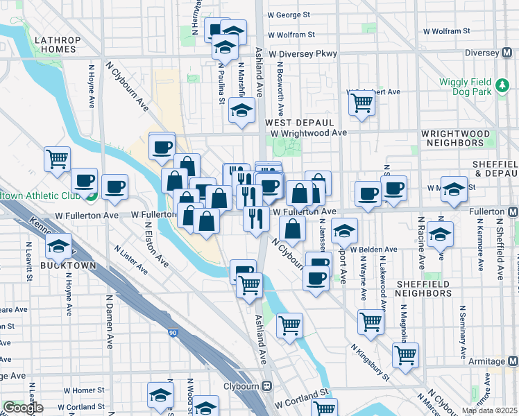 map of restaurants, bars, coffee shops, grocery stores, and more near in Chicago
