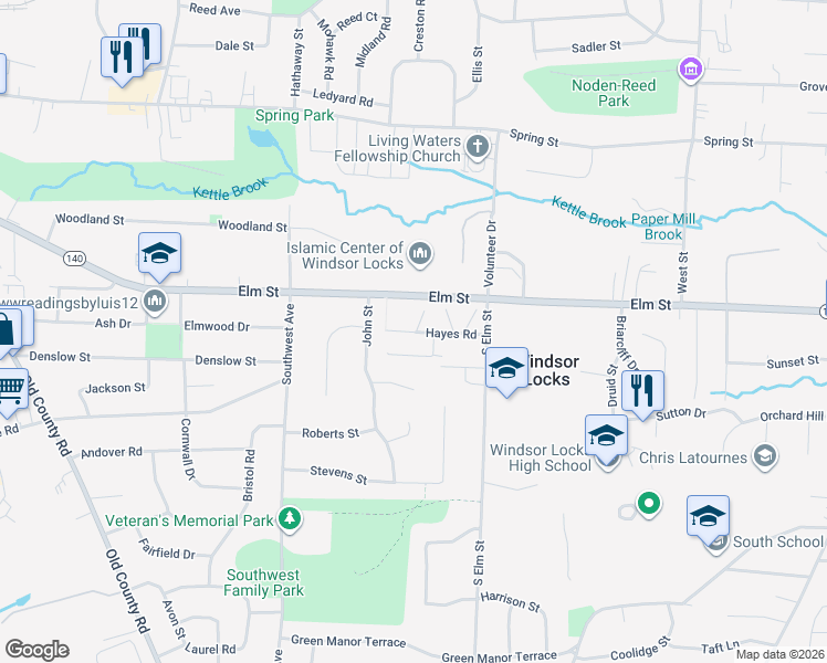 map of restaurants, bars, coffee shops, grocery stores, and more near 61 Patty Lane in Windsor Locks