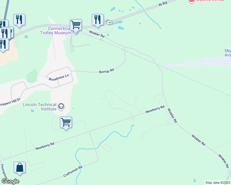 map of restaurants, bars, coffee shops, grocery stores, and more near 53 Mourning Dove Trail in East Windsor