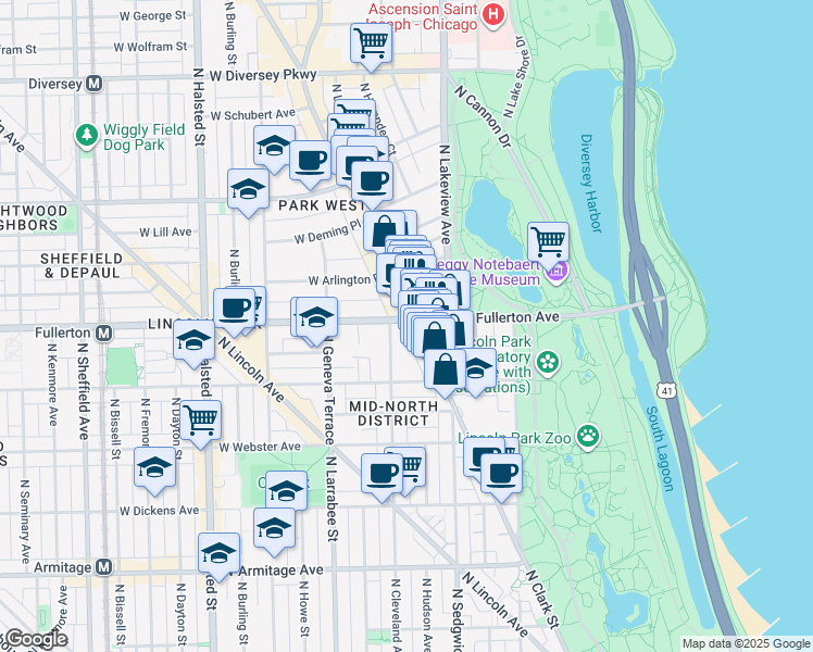 map of restaurants, bars, coffee shops, grocery stores, and more near in Chicago