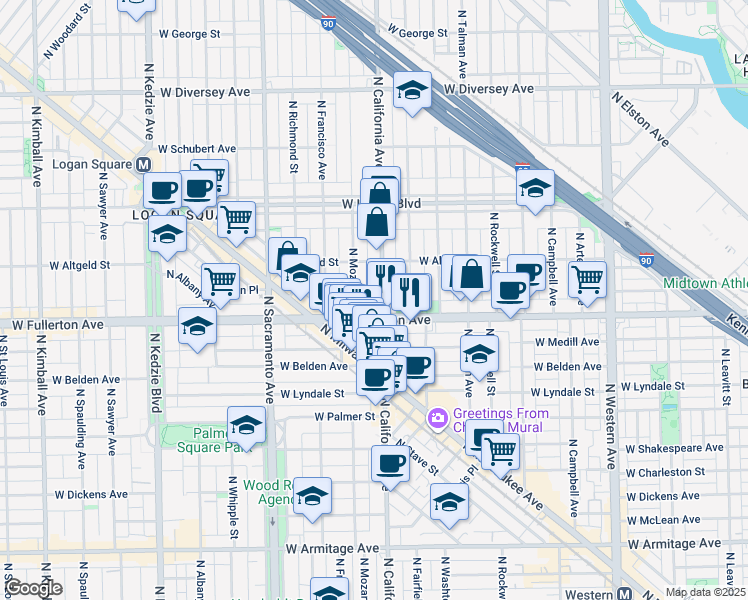 map of restaurants, bars, coffee shops, grocery stores, and more near in Chicago