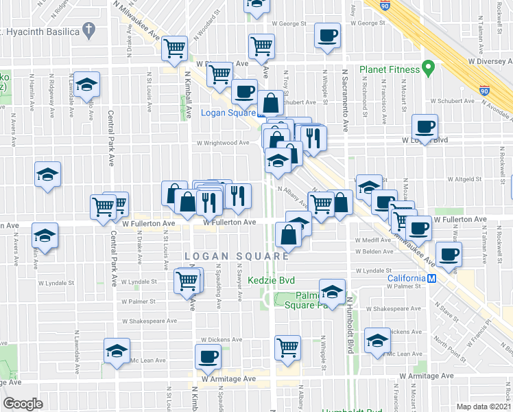 map of restaurants, bars, coffee shops, grocery stores, and more near in Chicago