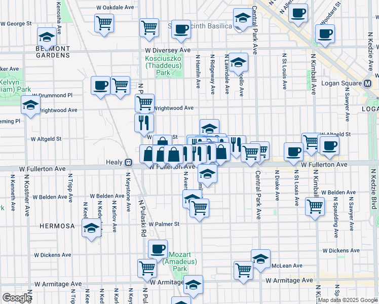 map of restaurants, bars, coffee shops, grocery stores, and more near in Chicago