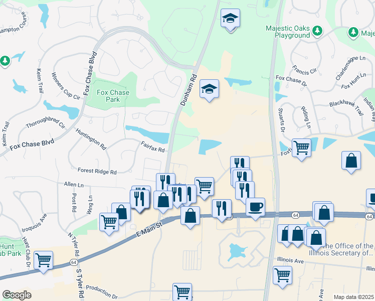 map of restaurants, bars, coffee shops, grocery stores, and more near 2470 Foxfield Rd in St. Charles