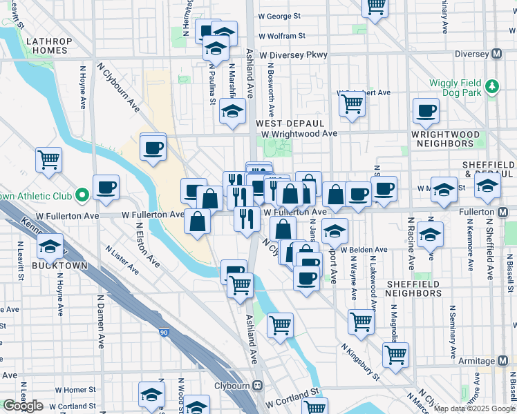 map of restaurants, bars, coffee shops, grocery stores, and more near in Chicago