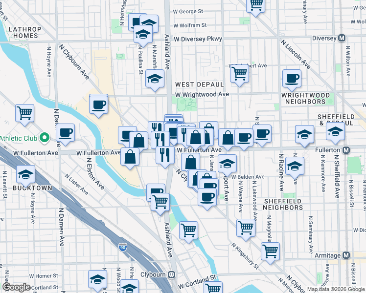 map of restaurants, bars, coffee shops, grocery stores, and more near in Chicago
