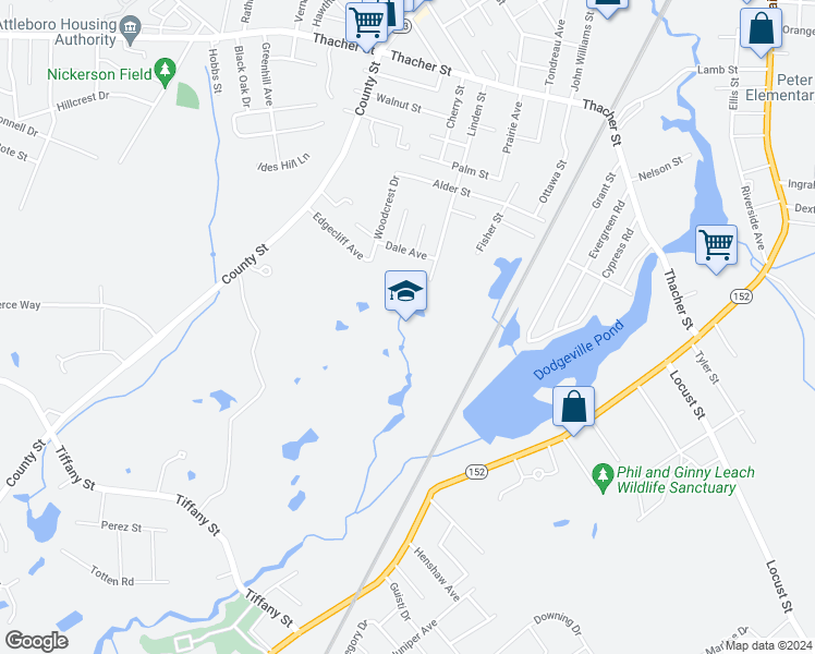 map of restaurants, bars, coffee shops, grocery stores, and more near in Bristol County