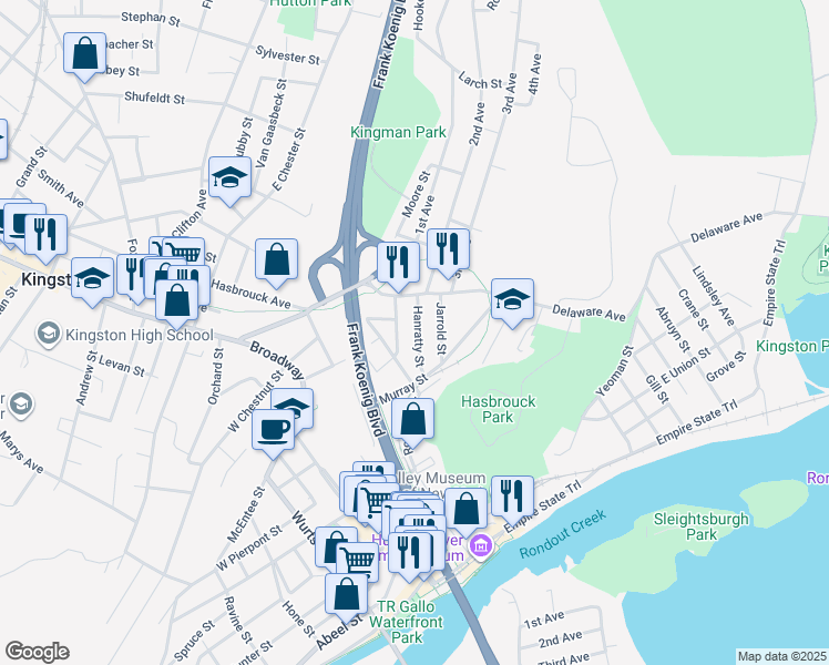 map of restaurants, bars, coffee shops, grocery stores, and more near 26 Hanratty Street in Kingston