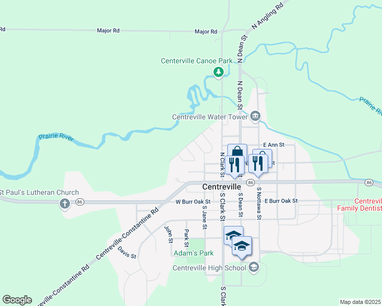 map of restaurants, bars, coffee shops, grocery stores, and more near 73 Thomas Court in Centreville