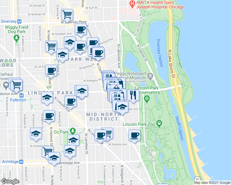map of restaurants, bars, coffee shops, grocery stores, and more near in Chicago