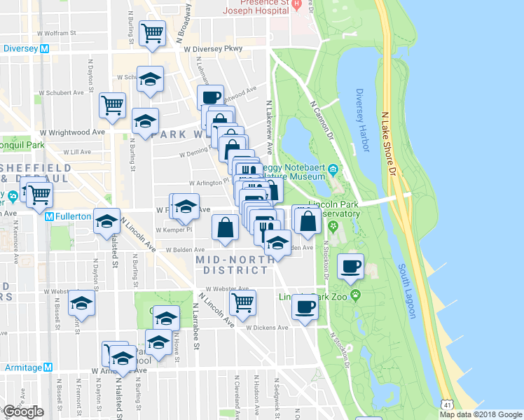 map of restaurants, bars, coffee shops, grocery stores, and more near in Chicago