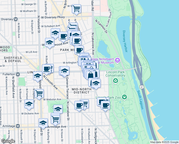 map of restaurants, bars, coffee shops, grocery stores, and more near in Chicago