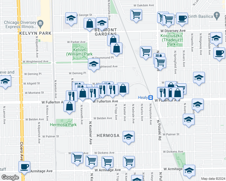 map of restaurants, bars, coffee shops, grocery stores, and more near in Chicago