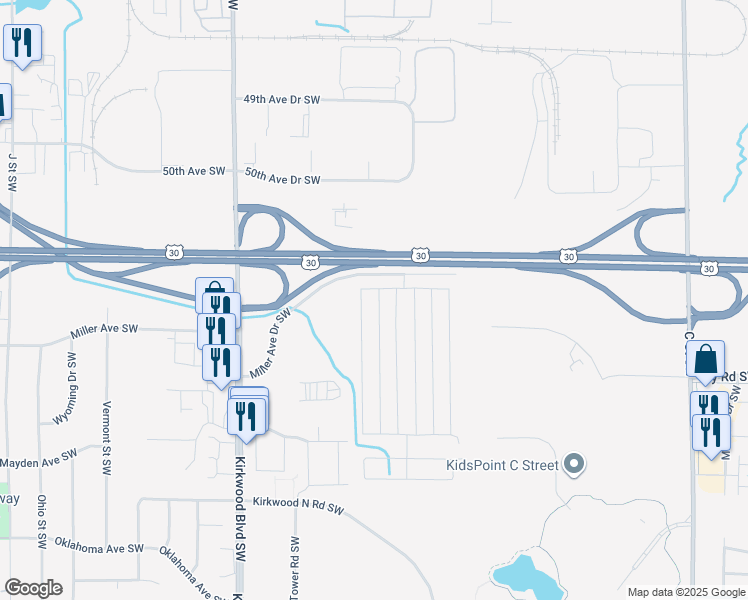 map of restaurants, bars, coffee shops, grocery stores, and more near 1-11 Dartmouth in Cedar Rapids
