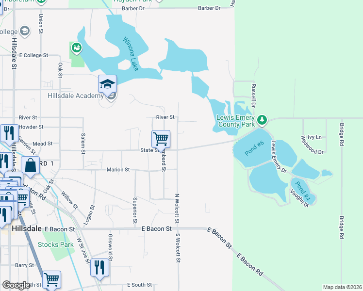 map of restaurants, bars, coffee shops, grocery stores, and more near 177 State Street in Hillsdale