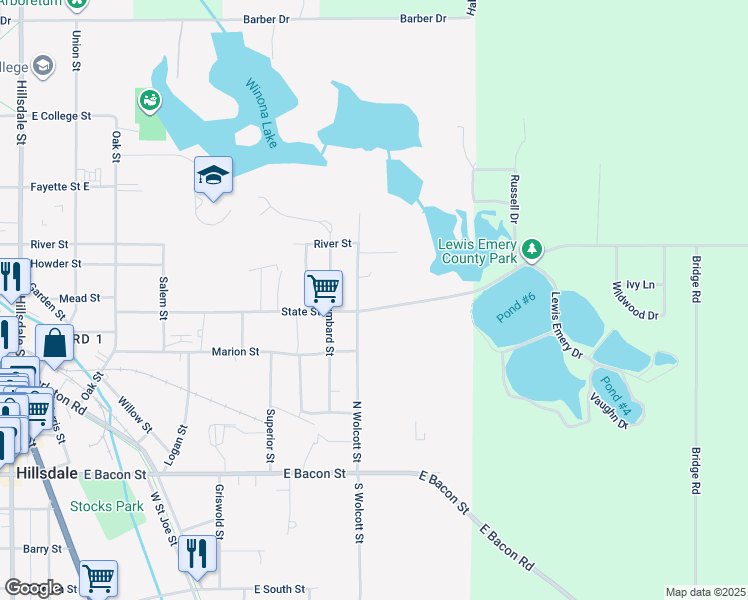 map of restaurants, bars, coffee shops, grocery stores, and more near 177 State Street in Hillsdale