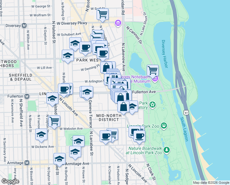 map of restaurants, bars, coffee shops, grocery stores, and more near in Chicago