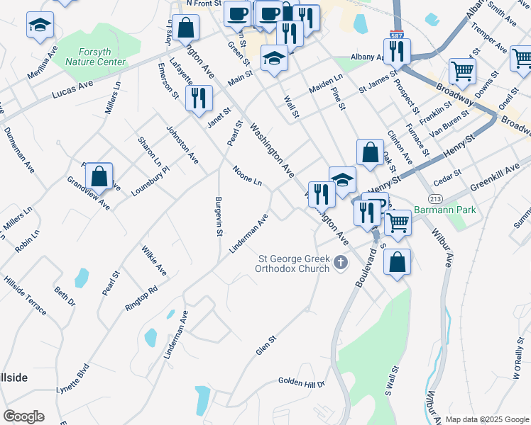 map of restaurants, bars, coffee shops, grocery stores, and more near 21 Hewitt Place in Kingston