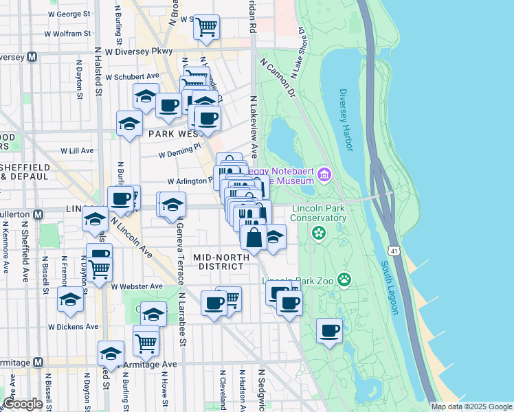 map of restaurants, bars, coffee shops, grocery stores, and more near in Chicago