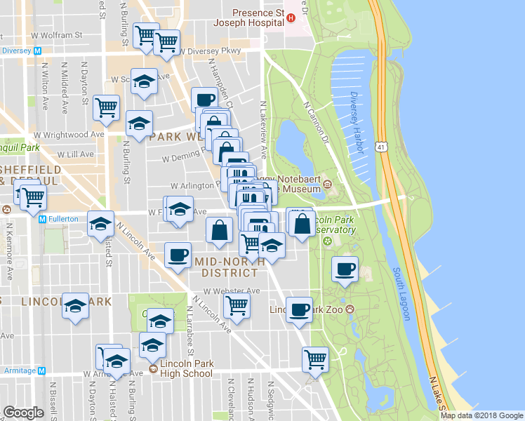 map of restaurants, bars, coffee shops, grocery stores, and more near in Chicago