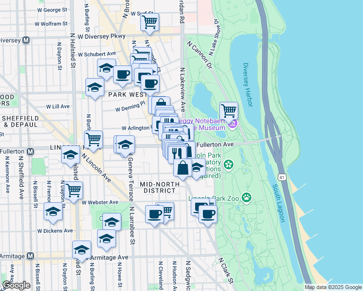 map of restaurants, bars, coffee shops, grocery stores, and more near in Chicago