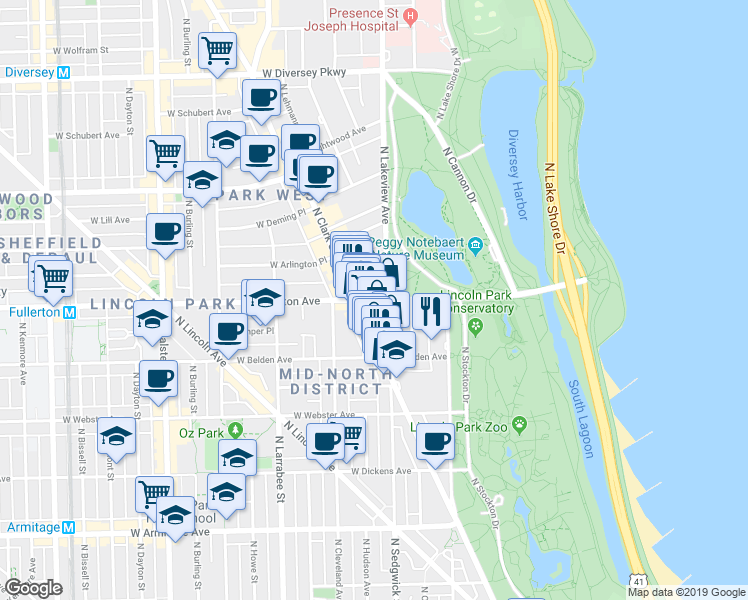map of restaurants, bars, coffee shops, grocery stores, and more near in Chicago