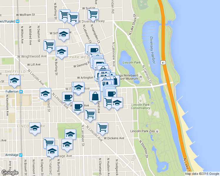 map of restaurants, bars, coffee shops, grocery stores, and more near in Chicago