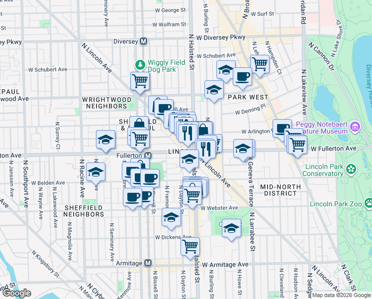 map of restaurants, bars, coffee shops, grocery stores, and more near in Chicago