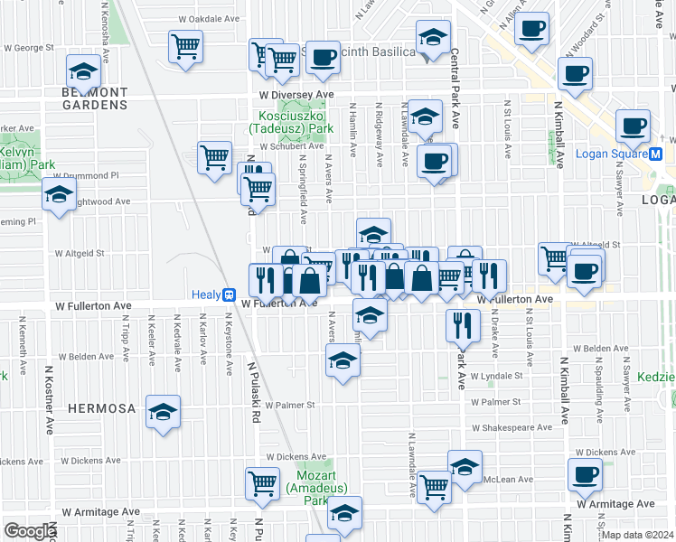 map of restaurants, bars, coffee shops, grocery stores, and more near in Chicago