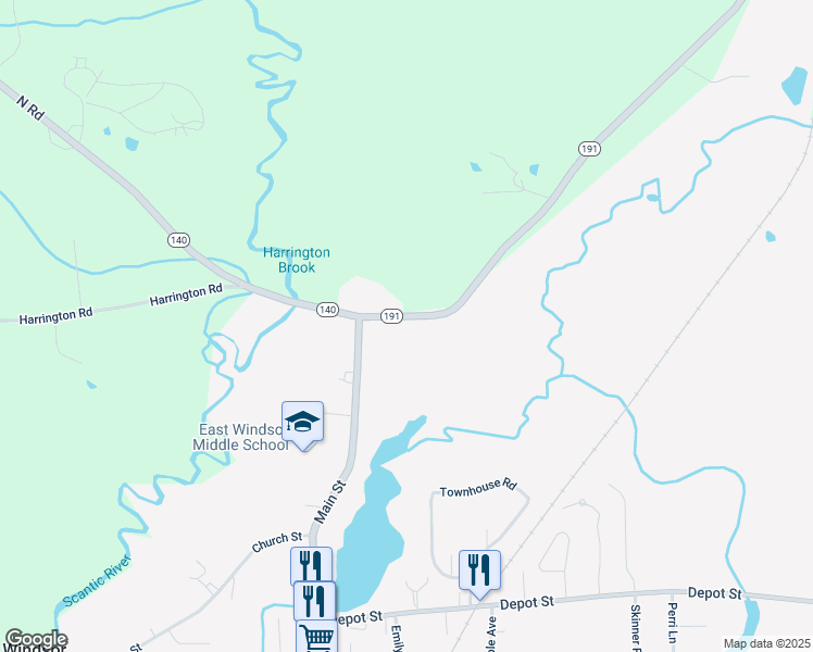 map of restaurants, bars, coffee shops, grocery stores, and more near 10 Broadbrook Road in East Windsor