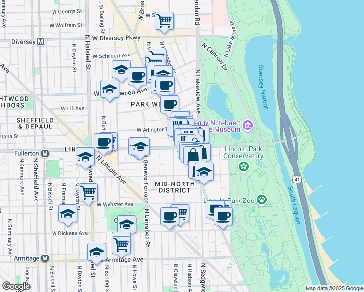 map of restaurants, bars, coffee shops, grocery stores, and more near in Chicago