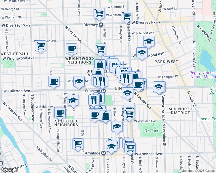 map of restaurants, bars, coffee shops, grocery stores, and more near in Chicago