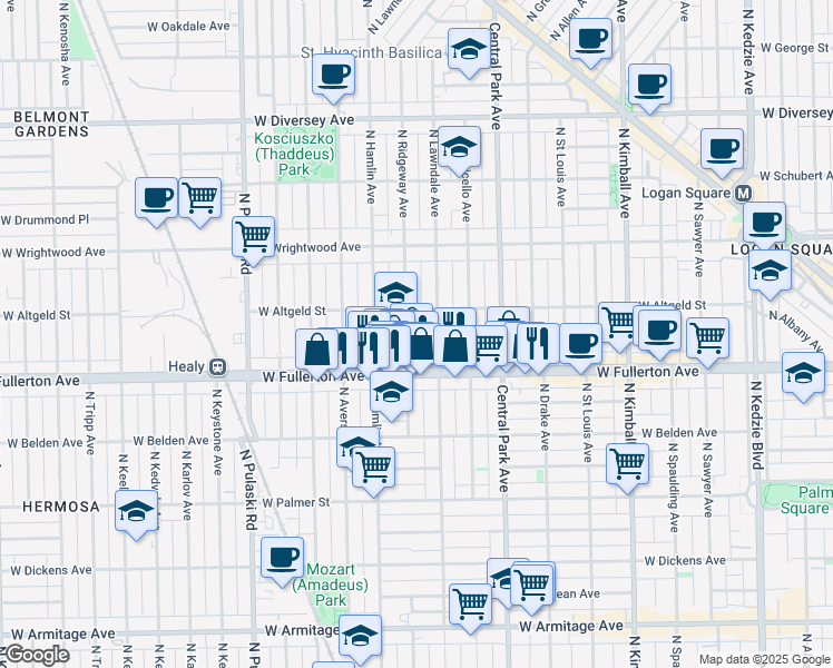 map of restaurants, bars, coffee shops, grocery stores, and more near in Chicago