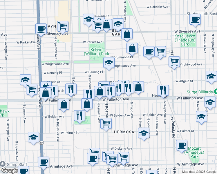 map of restaurants, bars, coffee shops, grocery stores, and more near in Chicago