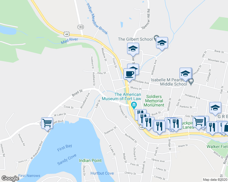 map of restaurants, bars, coffee shops, grocery stores, and more near 63 Meadow Street in Winchester