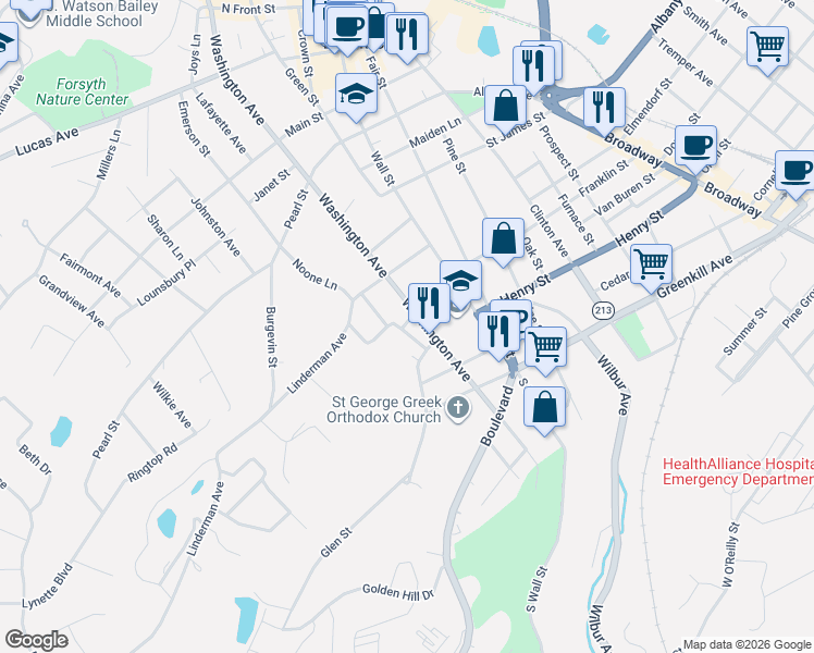map of restaurants, bars, coffee shops, grocery stores, and more near 39 Josephine Avenue in Kingston