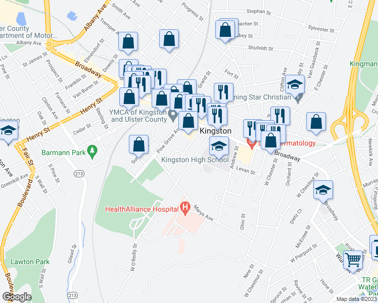 map of restaurants, bars, coffee shops, grocery stores, and more near 50 Hoffman Street in Kingston