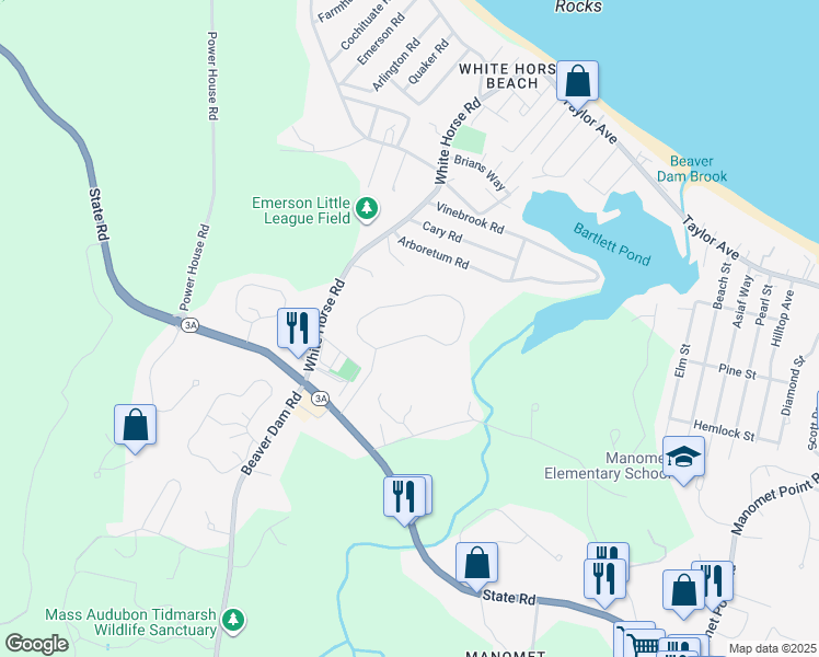map of restaurants, bars, coffee shops, grocery stores, and more near 35 Brentwood Circle in Plymouth