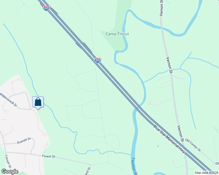 map of restaurants, bars, coffee shops, grocery stores, and more near Blue Star Memorial Highway in Raynham